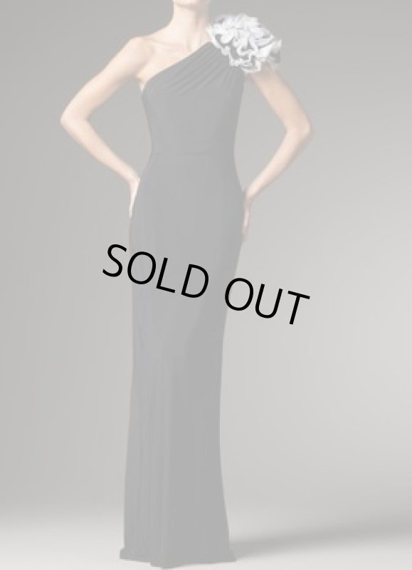 画像1: Tadashi Shoji　ワンショルダーフラワードレス ブラック (1)