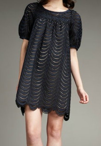 画像1: 【ヴァンサンカン掲載】Marc by Marc Jacobs 　　　Edith Eyelet Short-Sleeve Dress　ネイビー (1)