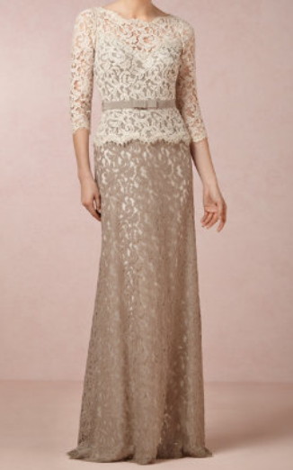 Tadashi Shoji   Two-Tone Lace Combo Gown   latte/pumice ベージュ系