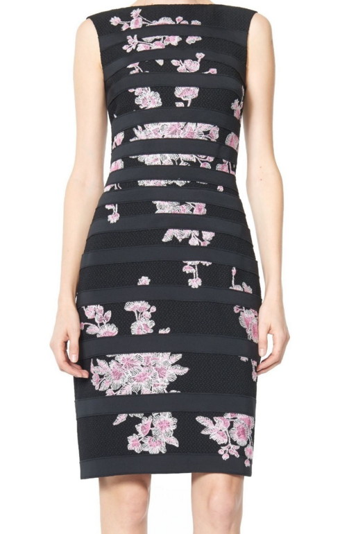 Tadashi Shoji タダシショージ embroidered Scuba Sheath Kure Dress ブラック - インポート