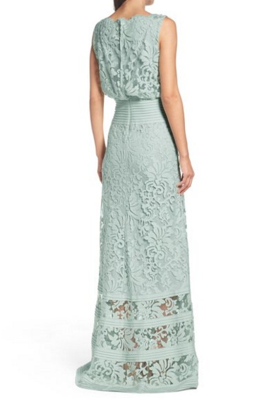 Tadashi Shoji タダシショージ Lace Banded-Waist Gown ブルー系 - インポートワンピース通販babyface