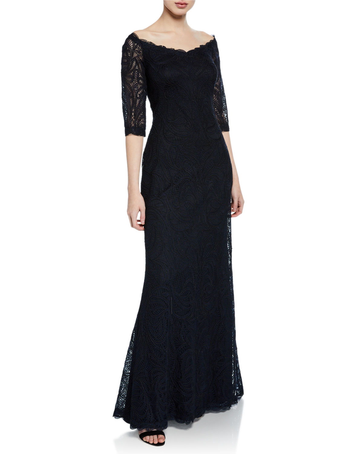 Tadashi Shoji タダシショージ オフショルダー7分袖レースドレス 