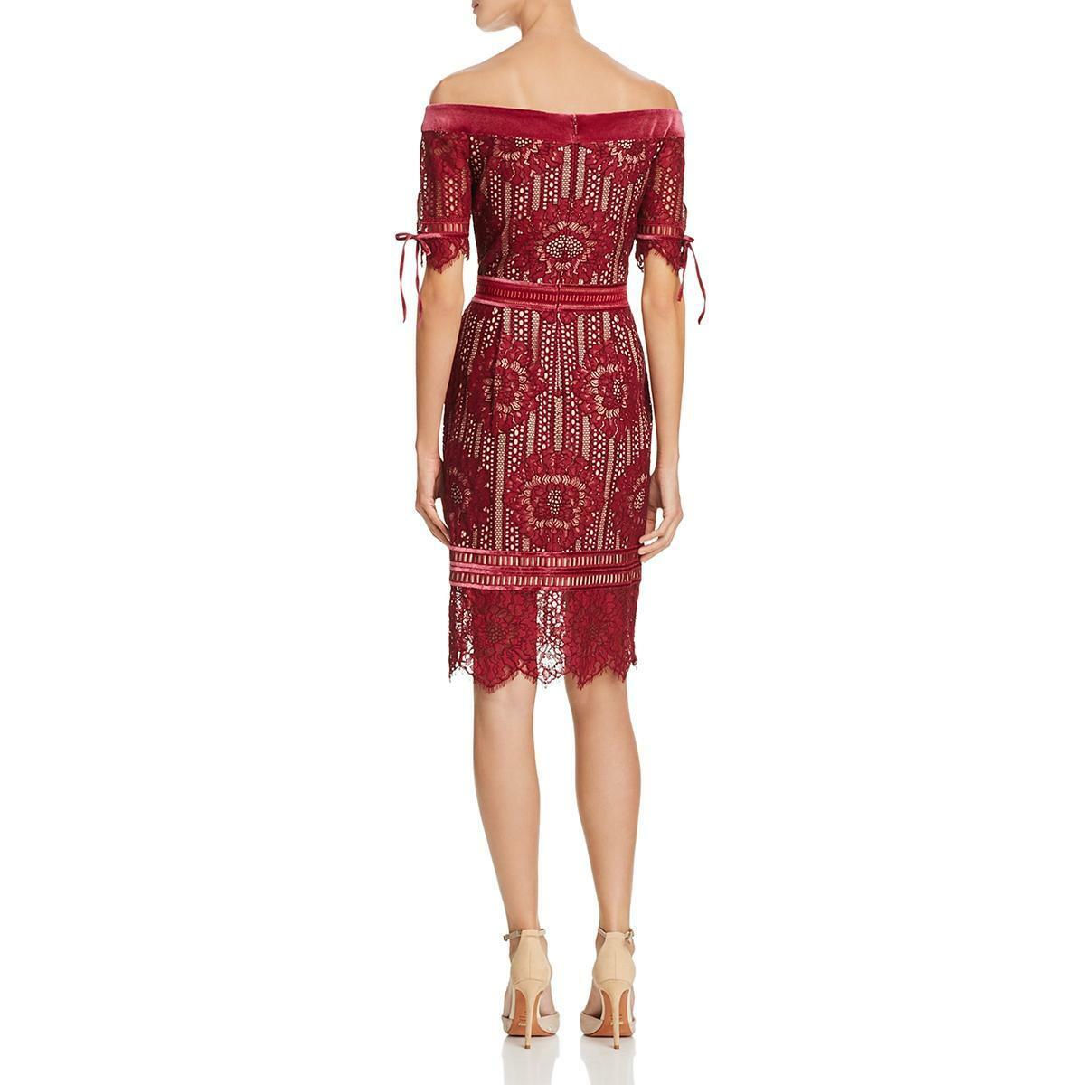 Tadashi Shoji タダシショージ Lace Floral Print Velvet Trim Cocktail Dress レッド系