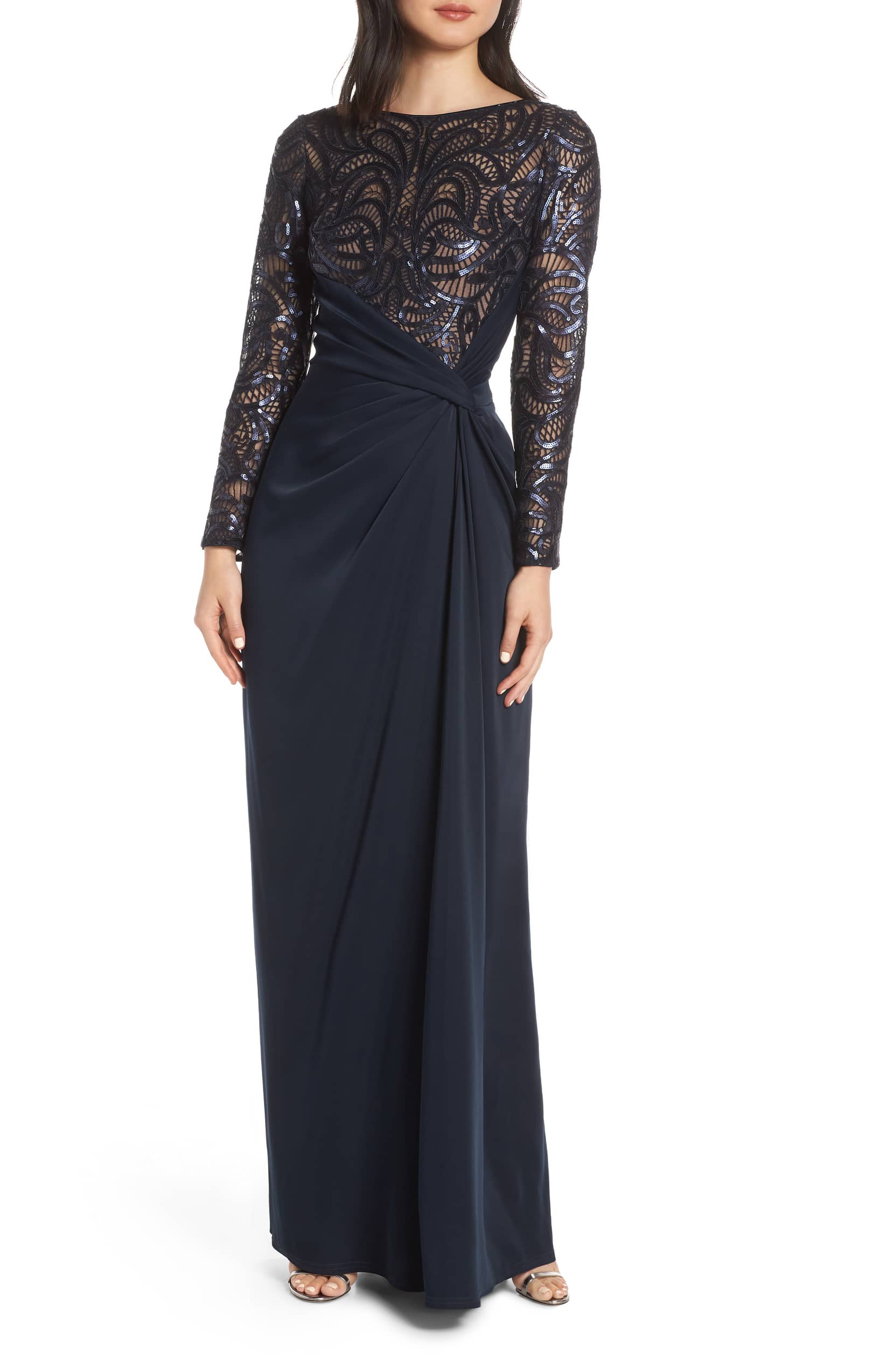 【新品】TADASHI SHOJI スパンコールレースジャージーワンピース