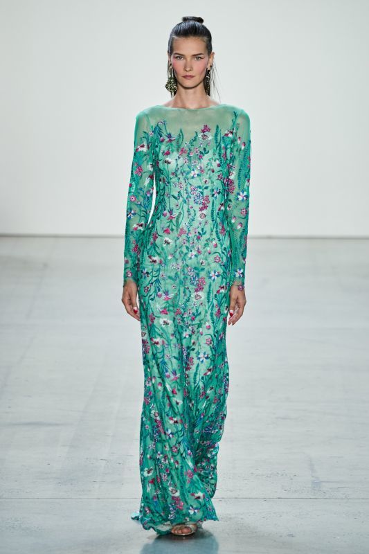 Tadashi Shoji タダシショージ Embroidered Floral Lace Column Gown グリーン系 - インポート