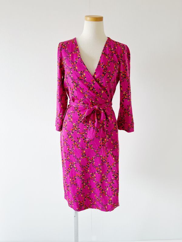 即発！Diane von Furstenberg　ダイアンフォンファステンバーグ　New Julian Two wrap dress　Shalamar  Trellis Pink 51301