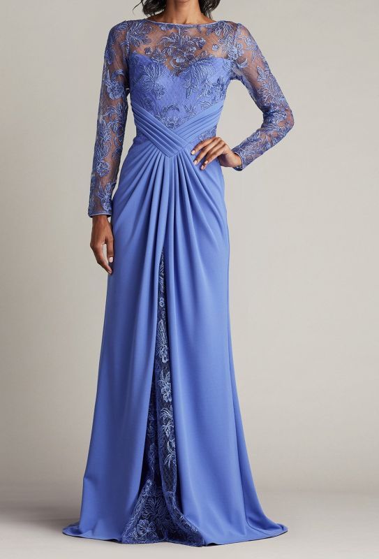  Tadashi Shoji  タダシショージ　RAVINA EMBROIDERED ILLUSION GOWN　ブルー、パープル系