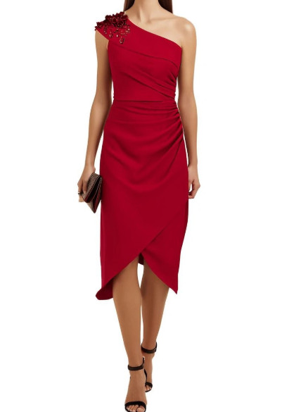 セール！Adrianna Papell アドリアナパペル　Beaded Crepe One Shoulder Dress