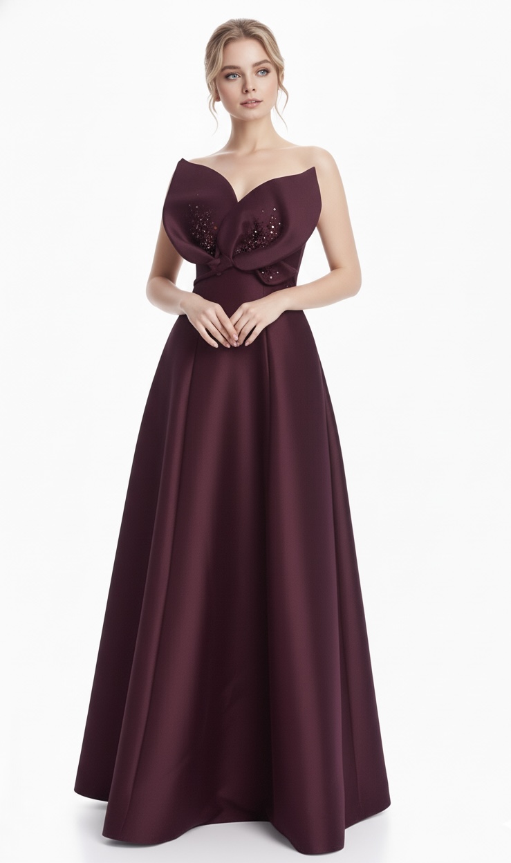 セール！Badgley Mischka    Beaded Petals Strapless Evening Gown